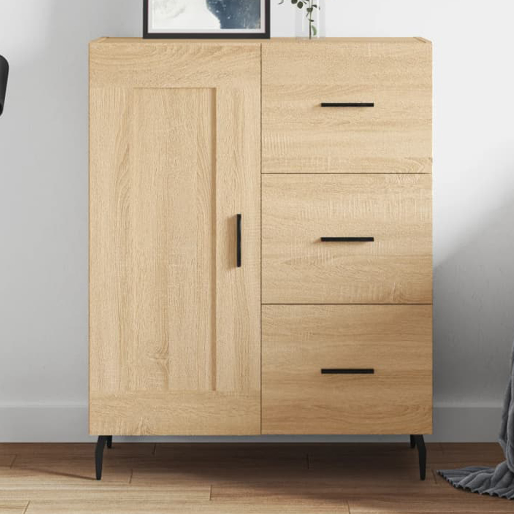 vidaXL Single Door 3 Drawer Sonoma Oak Sideboard with Metal Legs Image 1