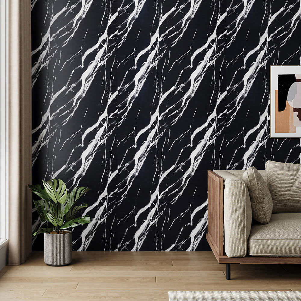 Living and Home Marble Pattern Black Self-Adhesive Wall Tile Sticker Image 8