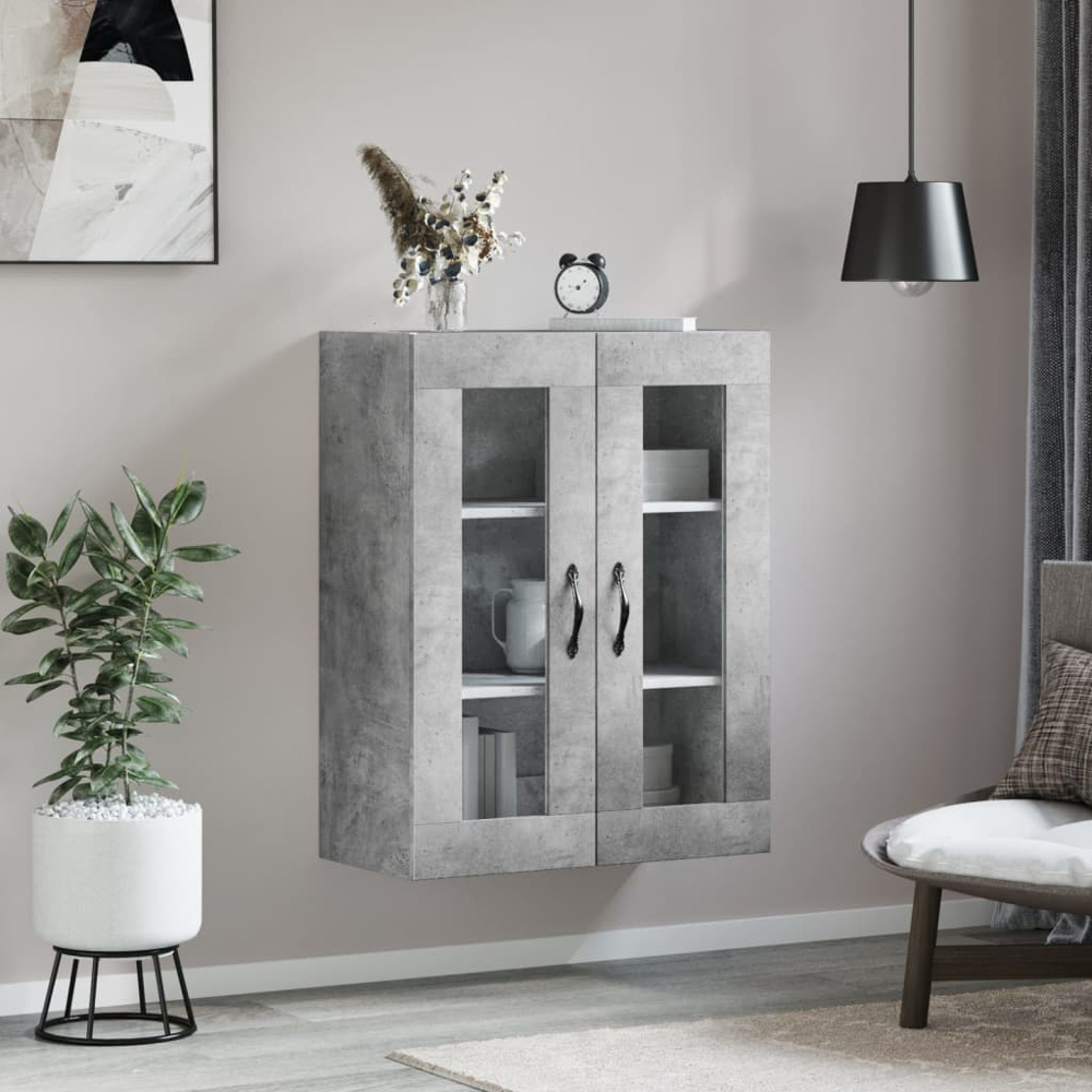 vidaXL 2 Glass Door Concrete Grey Wall Mounted Cabinet Image 9