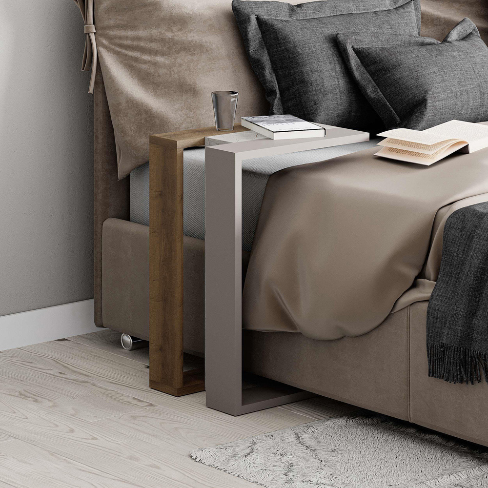 Decortie Muju Mocha Grey Oak and Gold Marble Effect Modern C Shaped Side Table Image 5