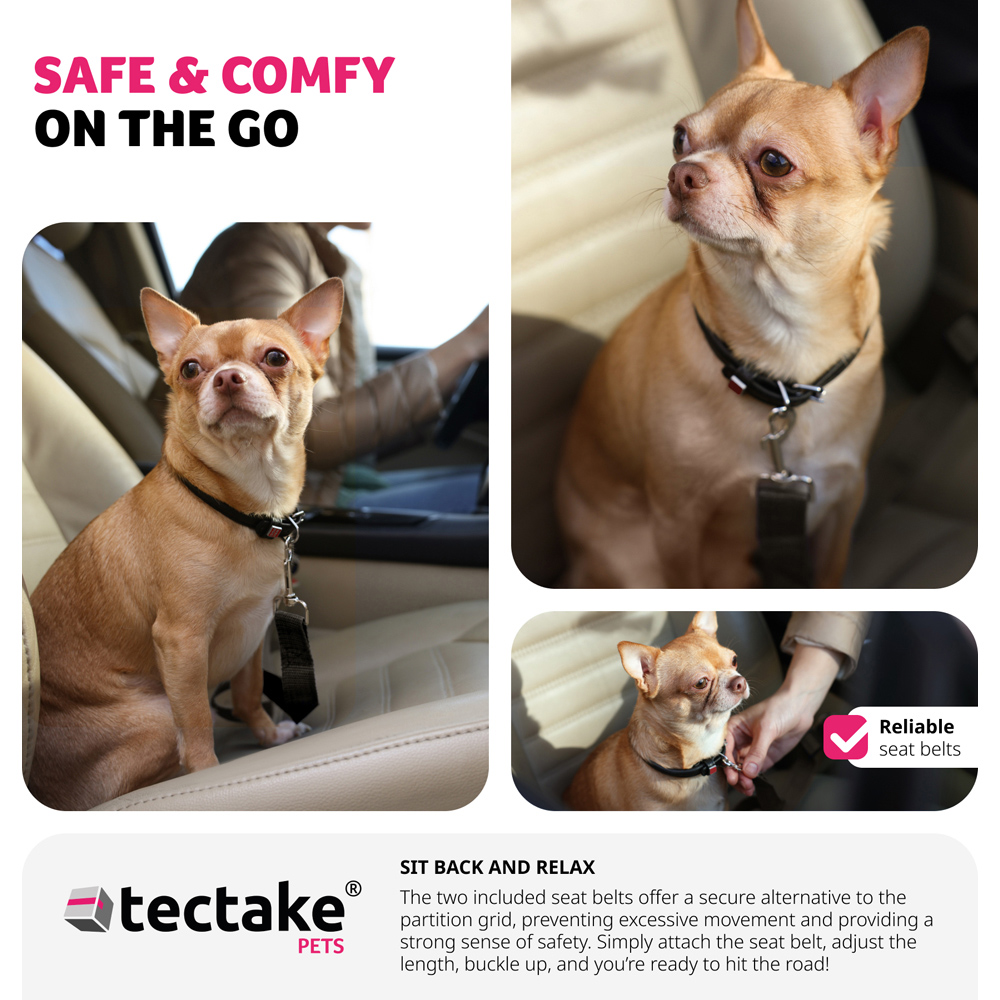 tectake Adjustable Mesh Steel Car Dog Barrier with 2 Seat Belts 91.5 x 30.5 x 5cm Image 5