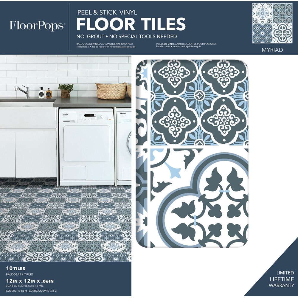 Floorpops Myriad Grey Peel and Stick Floor Tile 30.48 x 30.48cm 10 Pack Image 7