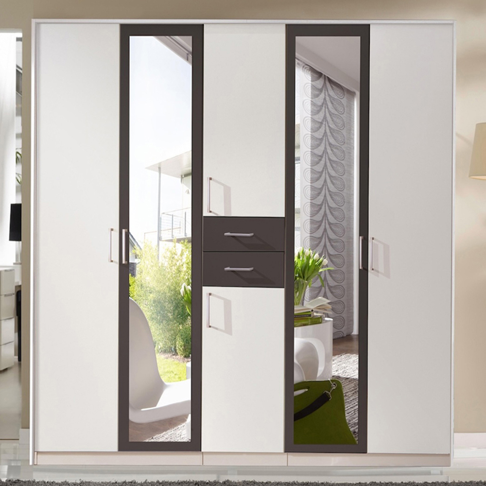 TJ'S Bristol 6 Door 2 Drawer White and Graphite Wardrobe Image 1
