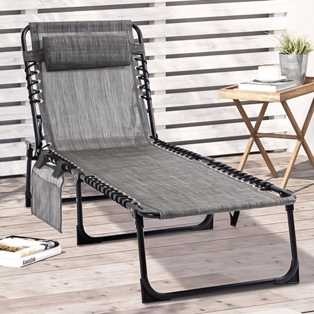 Outsunny Mixed Grey Adjustable Sun Lounger Image 1