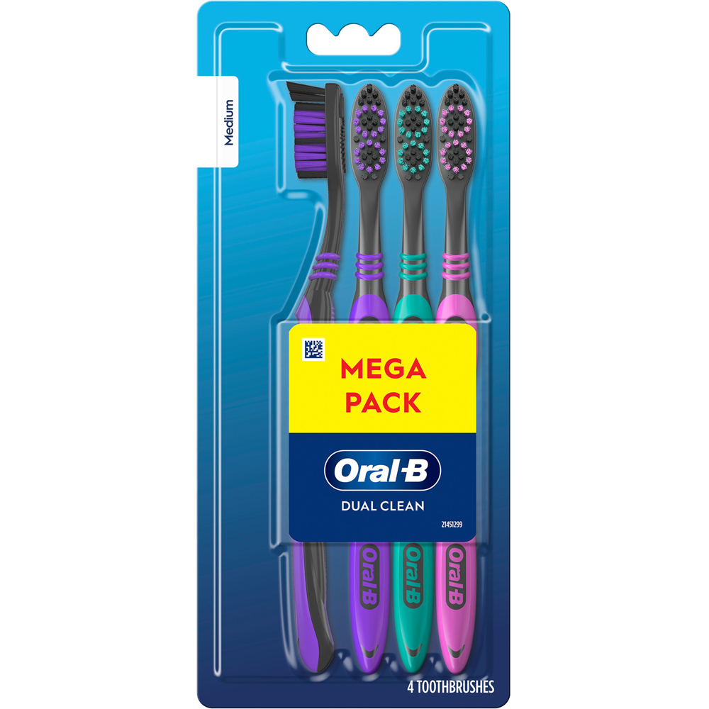 Pack of 4 Oral-B Dual Clean Black Medium Manual Toothbrushes Image 2
