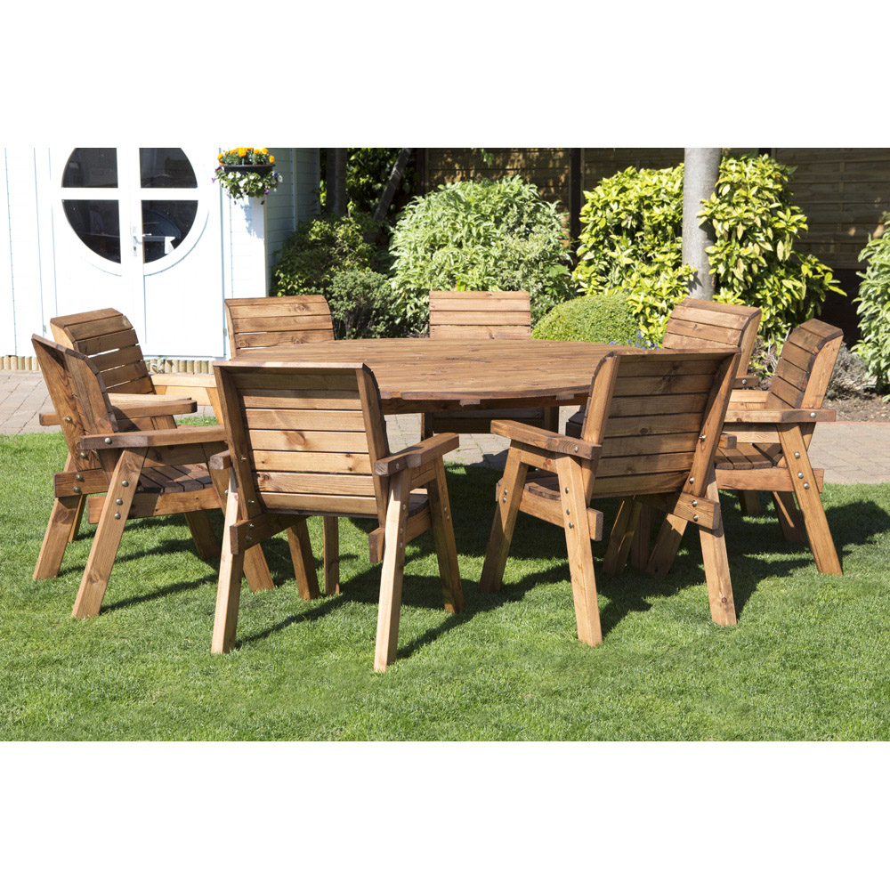 Charles Taylor Solid Wood 8 Seater Round Outdoor Dining Set with Red Cushions Image 7