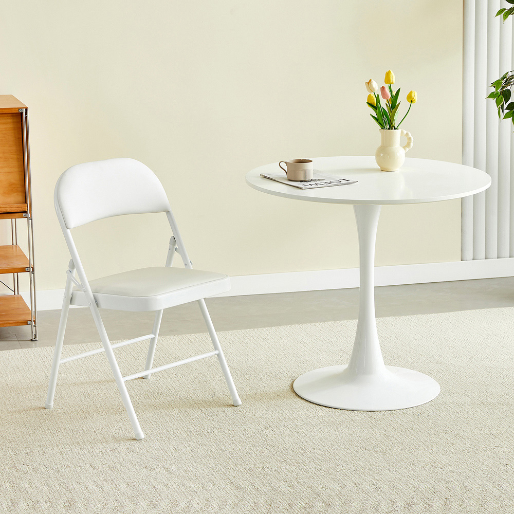 White Padded Folding Metal Dining Chairs Image 5