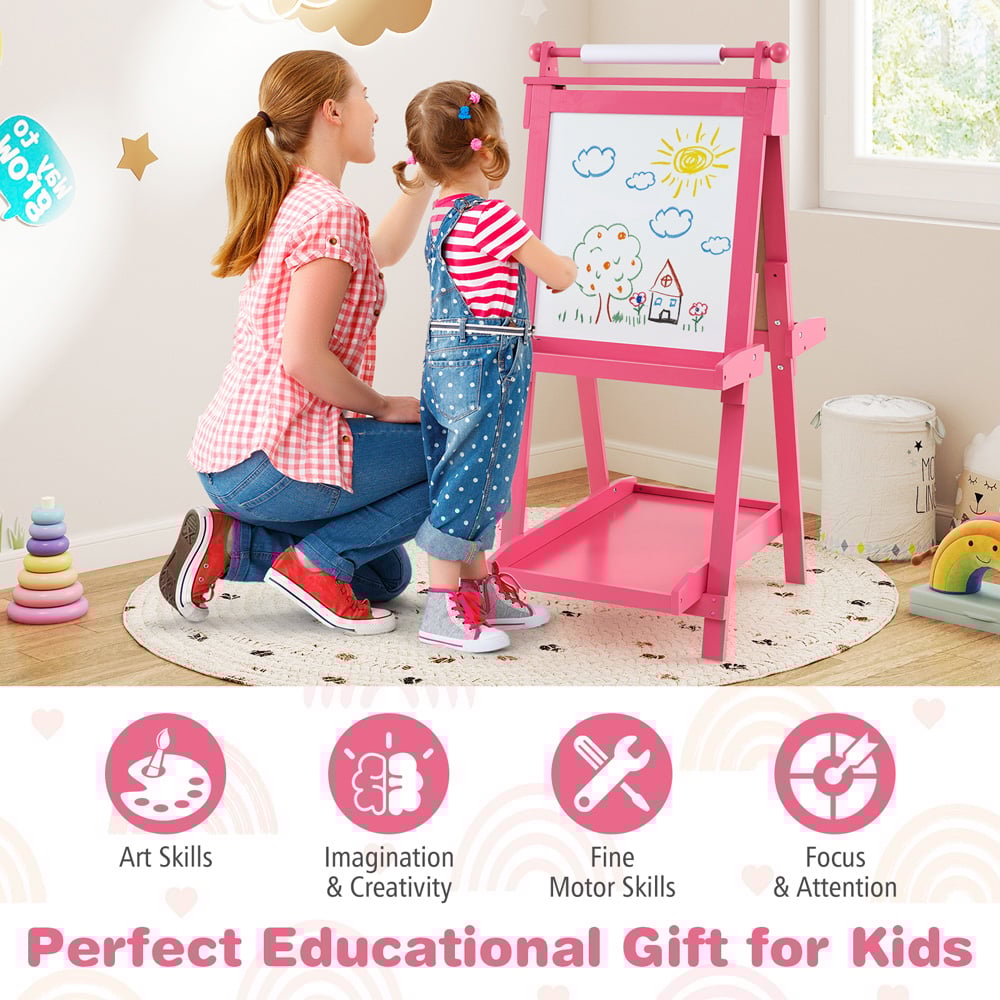 Costway 3-in-1 Kids Pink Double Sided Foldable Art Easel Image 6
