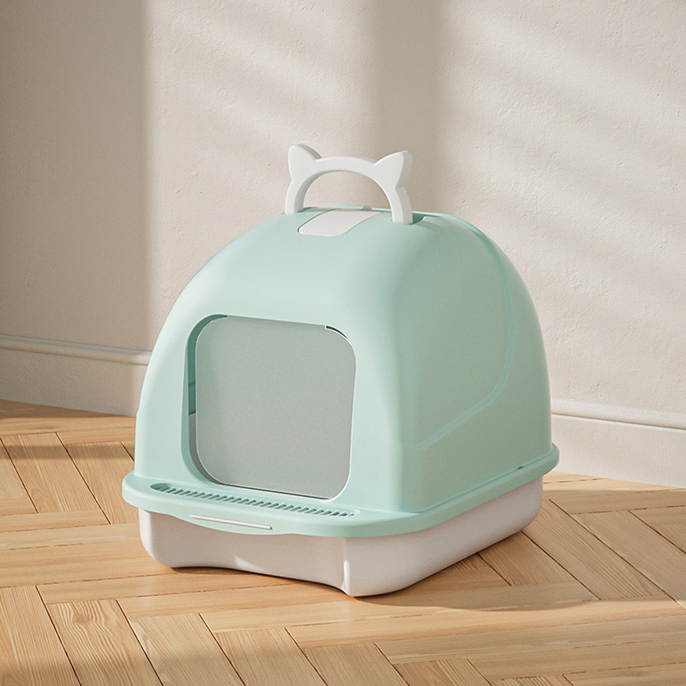 H&O Direct Enclosed Green Cat Litter Box with Handle and Scoop Image 2
