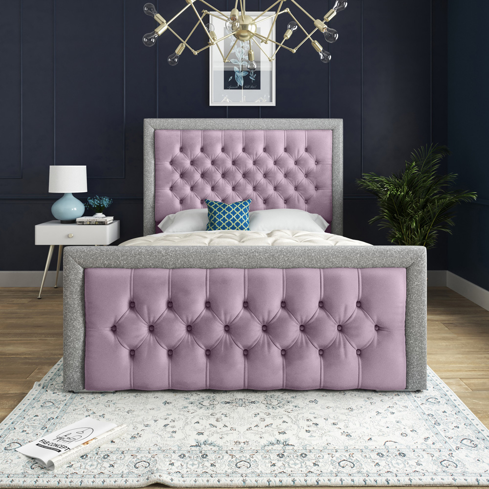 DS Living Cheltenham Double Glitter and Pink Velvet Bed Frame Image 3
