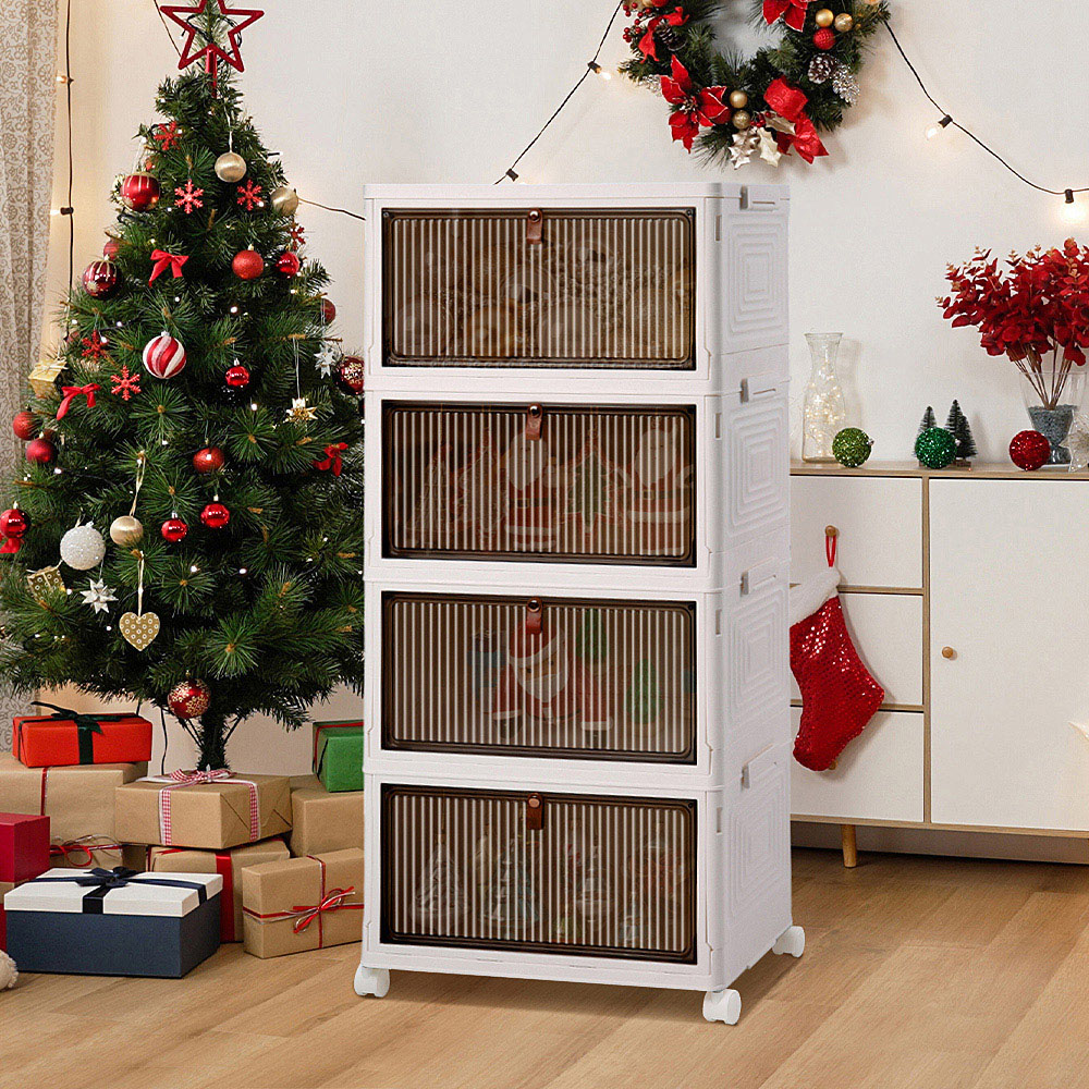 Living and Home 4 Shelf Foldable Storage Box with Wheels Image 8