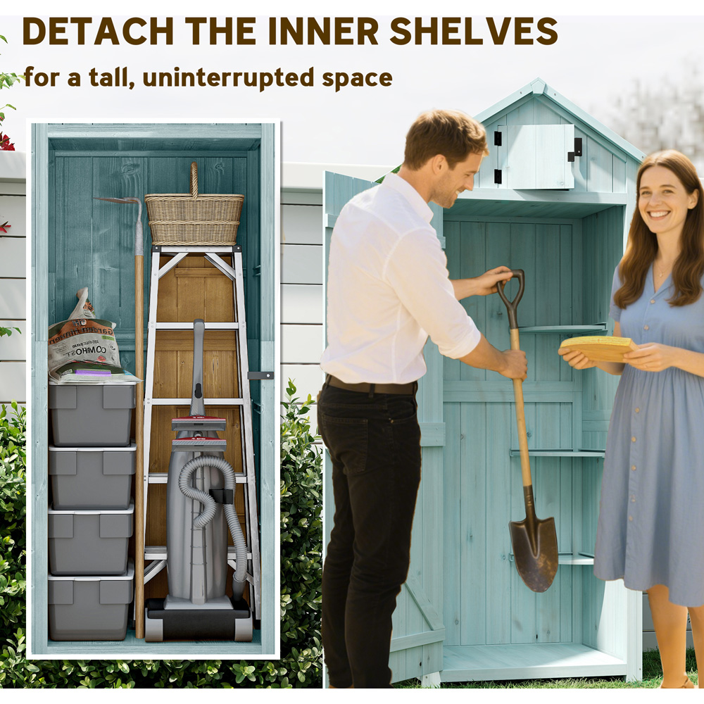 Outsunny 2.5 x 1.8ft Blue Wooden Garden Tool House Shed Image 4