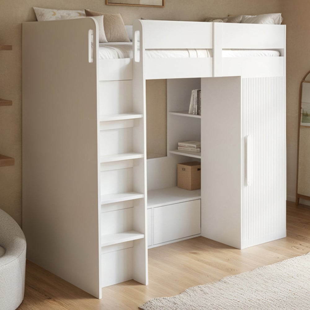 Flair Aspen White Ribbed High Sleeper with Storage and Wardrobe Image 1