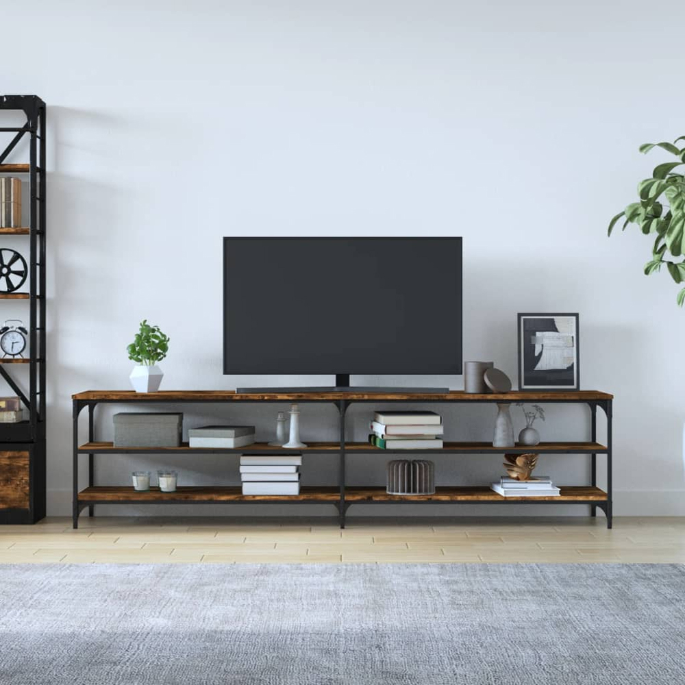 vidaXL 2 Shelf Smoked Oak Industrial Style TV Cabinet Image 3