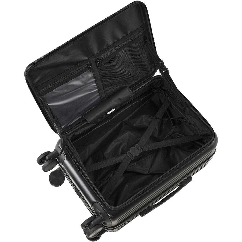 H&O Direct Black Hard Shell Suitcase with Front Pocket Cup Holder and USB Port 20 inch Image 3