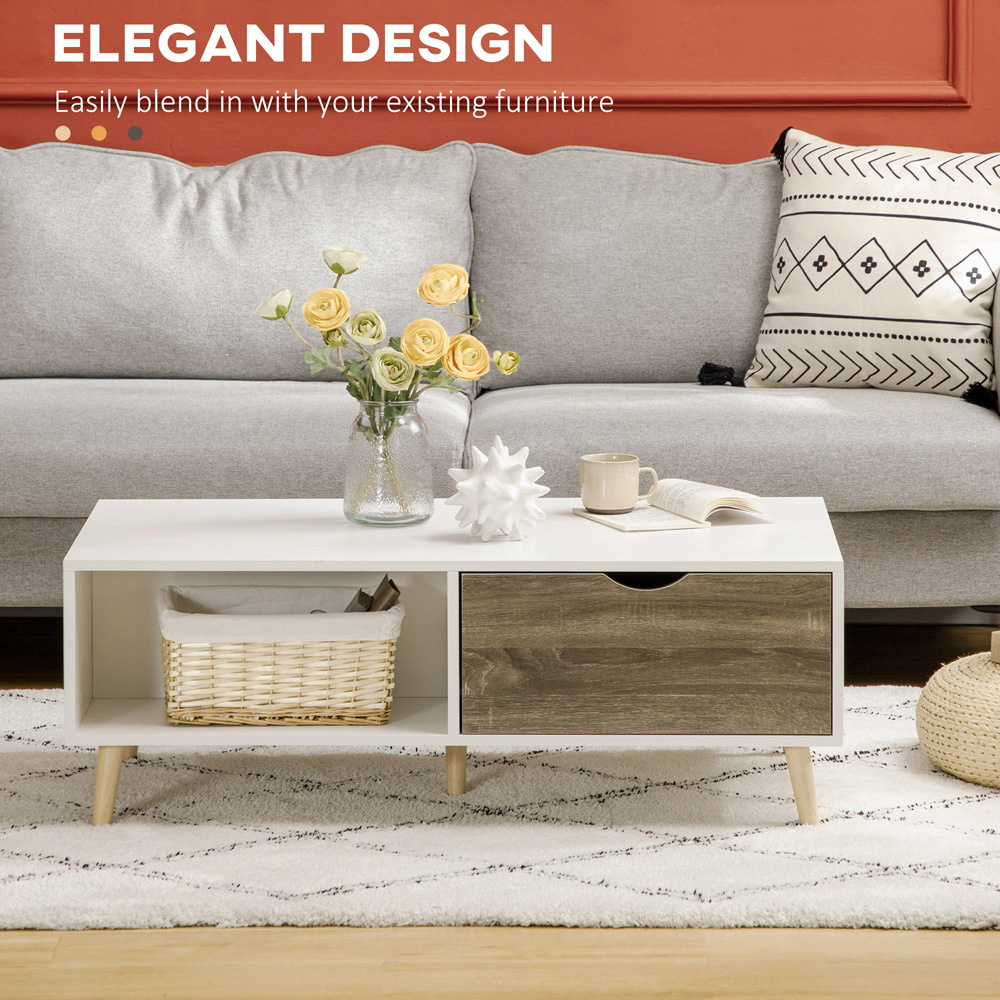 HOMCOM 2 Drawer 2 Shelf White Modern Coffee Table Image 7