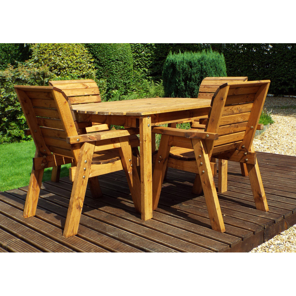 Charles Taylor Solid Wood 4 Seater Rectangle Outdoor Dining Set with Green Cushions Image 3
