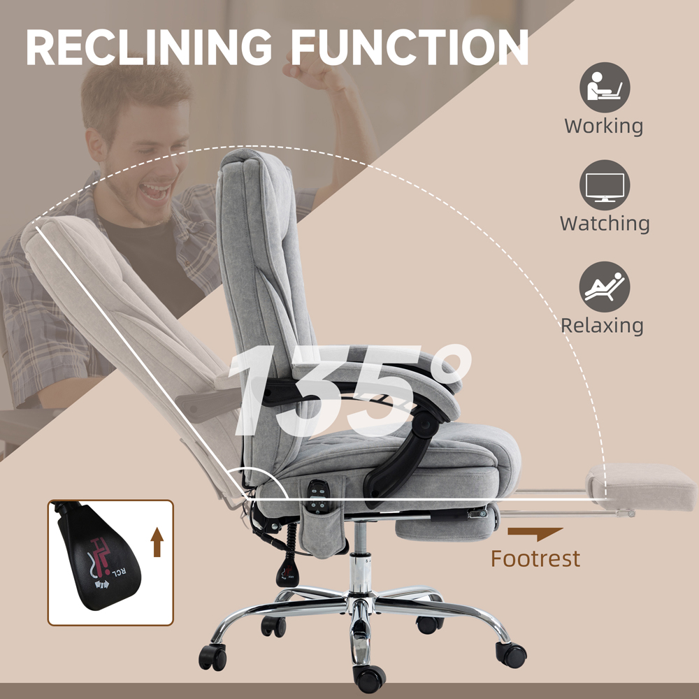 Vinsetto Grey Heated Reclining Massage Office Chair Image 6