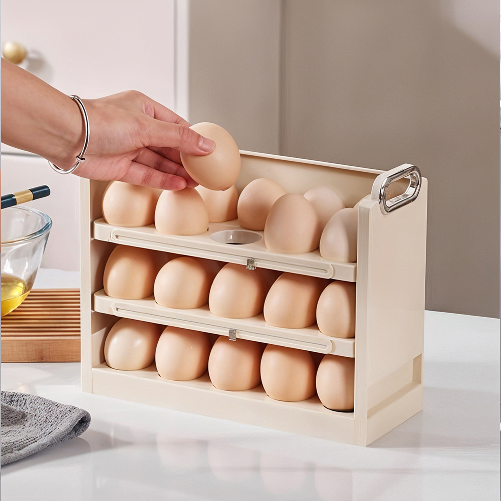 Living and Home Cream 3 Tier 30 Grid Egg Storage Holder Image 2
