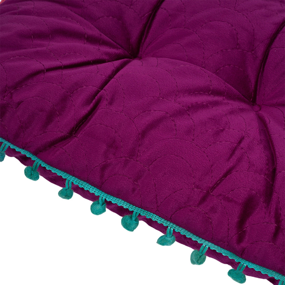 Living and Home Magenta Soft Chair Cushion with Pom Pom Trim 40 x 40cm Image 5