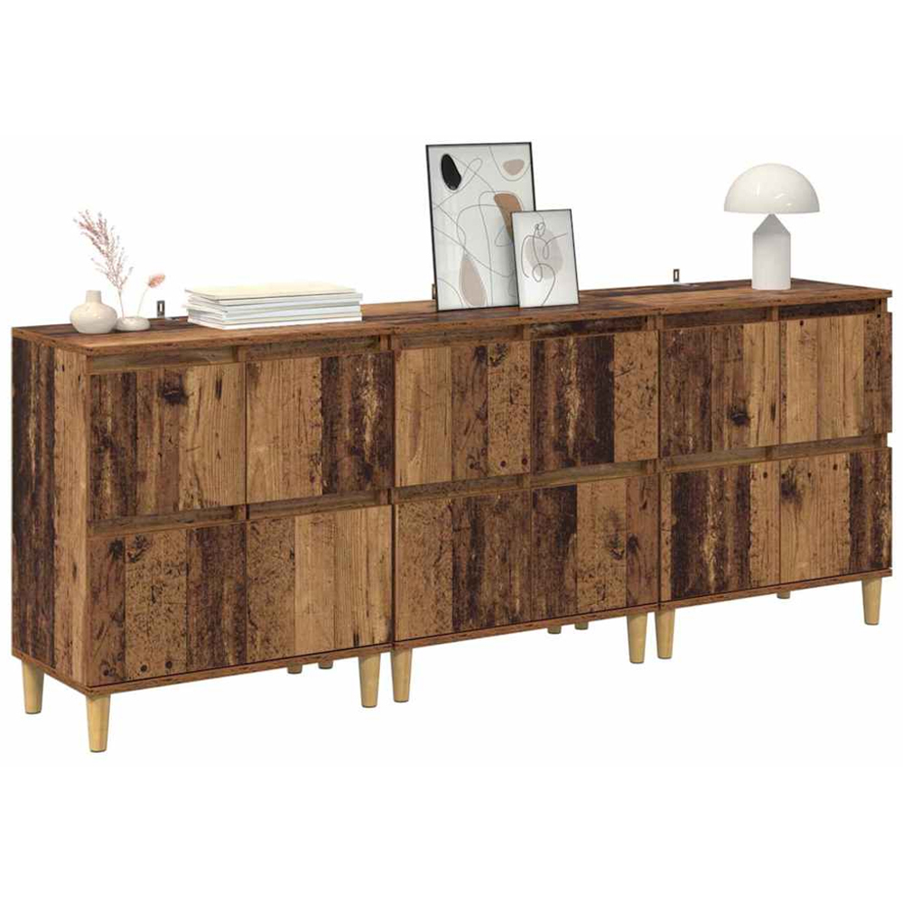 vidaXL 4 Door Old Wood Sideboard with Wooden Legs Set of 3 Image 3