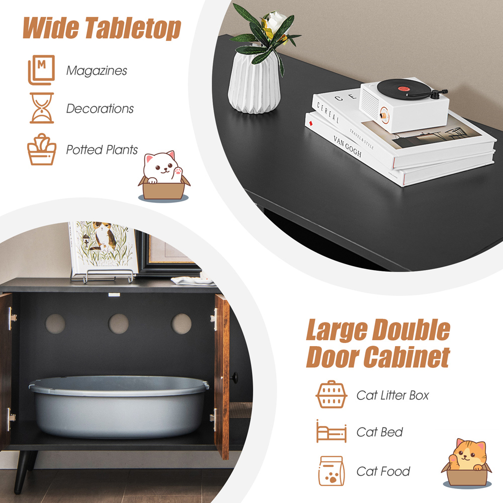 Costway Cat Litter Box Enclosure with 2 Door Cabinet Image 8