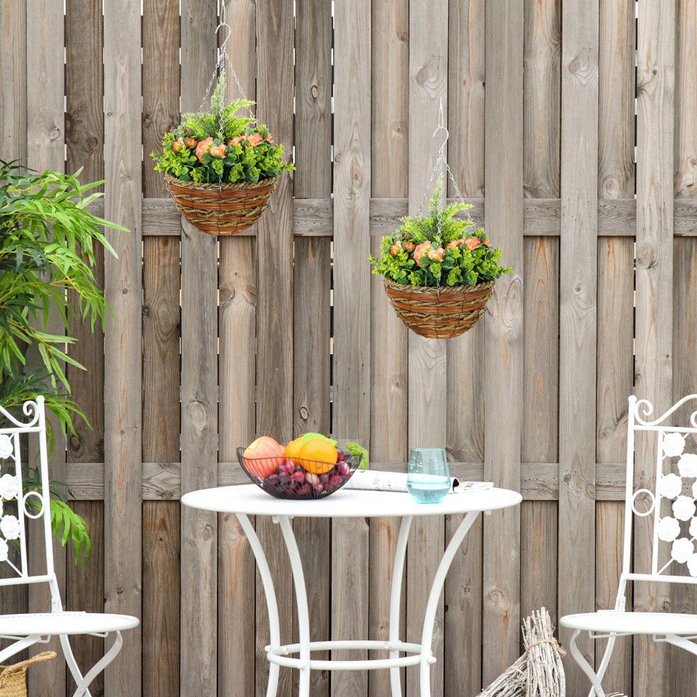 Portland Artificial Orange Lisianthus Flower Hanging Planter 2 Pack Image 2