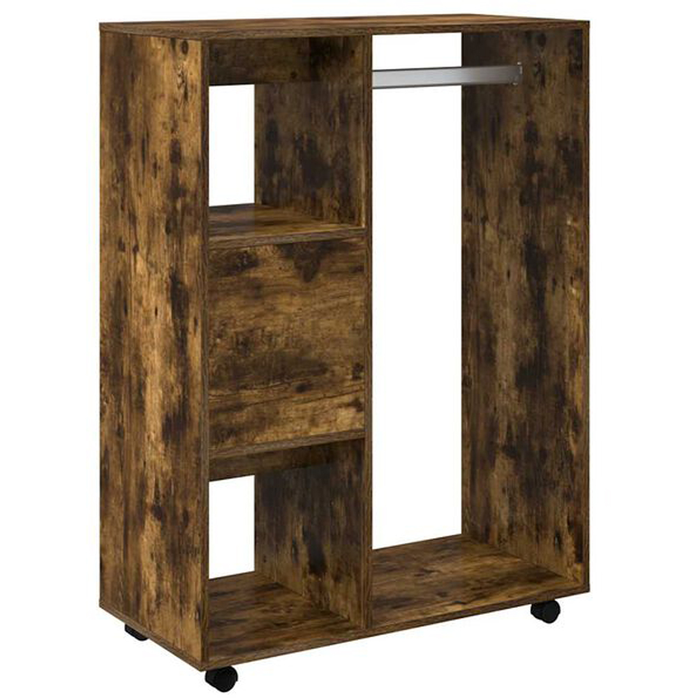 vidaXL 3 Shelf Smoked Oak Wardrobe with Coat Rack and Wheels Image 4