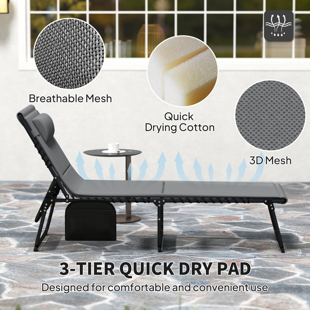 Outsunny Set of 2 Charcoal Grey Folding Sun Lounger Image 6