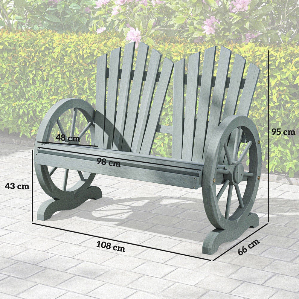 Outsunny 2 Seater Grey Garden Bench with Wheel Shaped Armrests Image 7