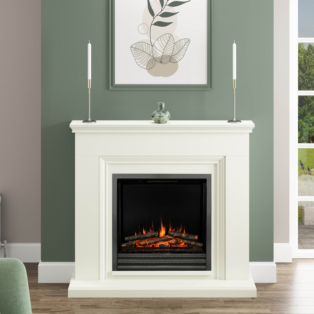 Be Modern Stanton Soft White Timber Electric Fireplace Suite 46 inch Image 5