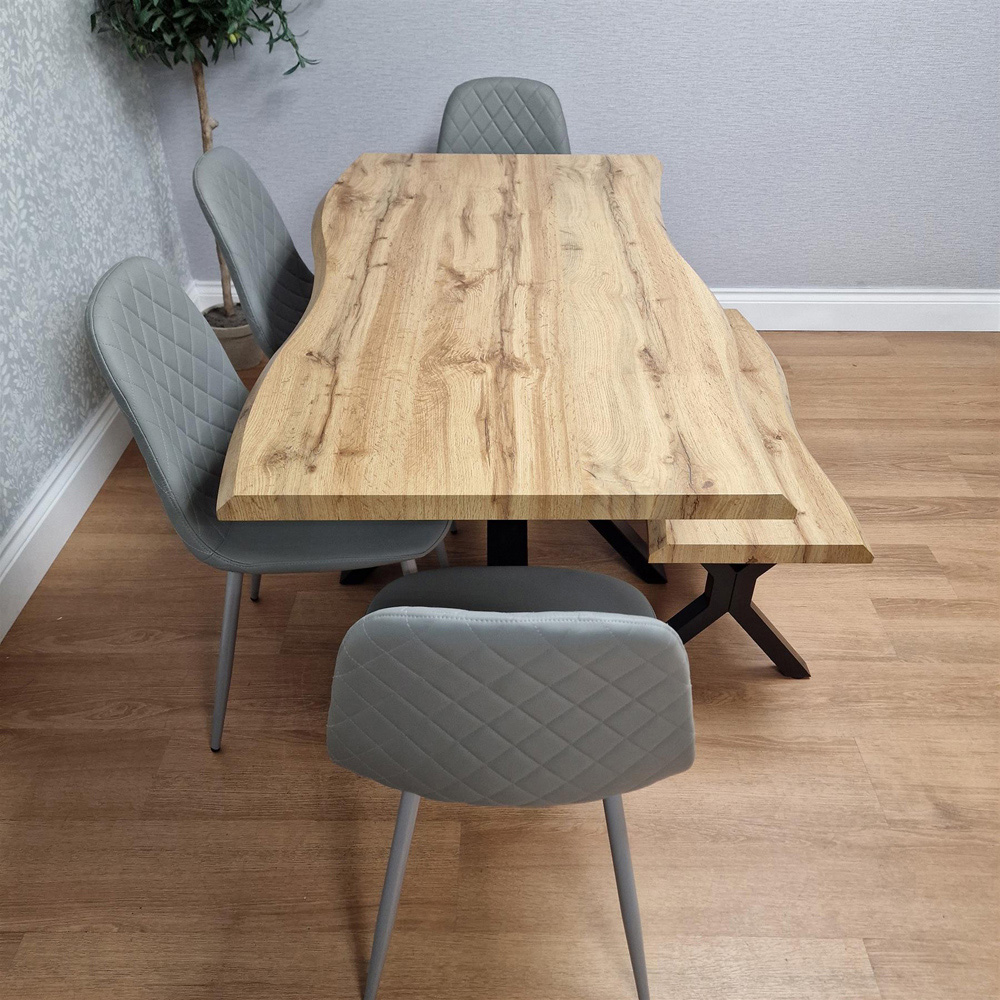Portland 6 Seater Gem Pattern Wooden Tabletop Dining Bench Set Grey Image 5