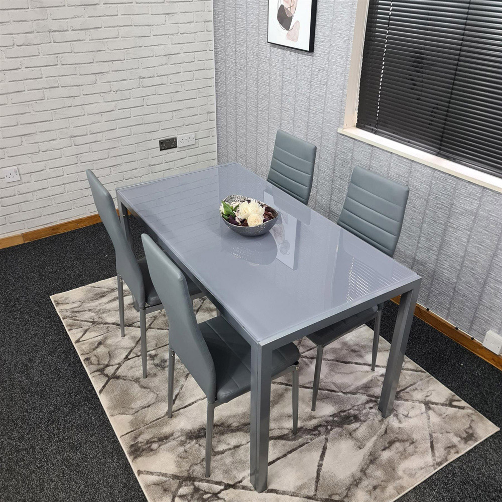 Portland 4 Seater Leather Dining Set Grey Image 3