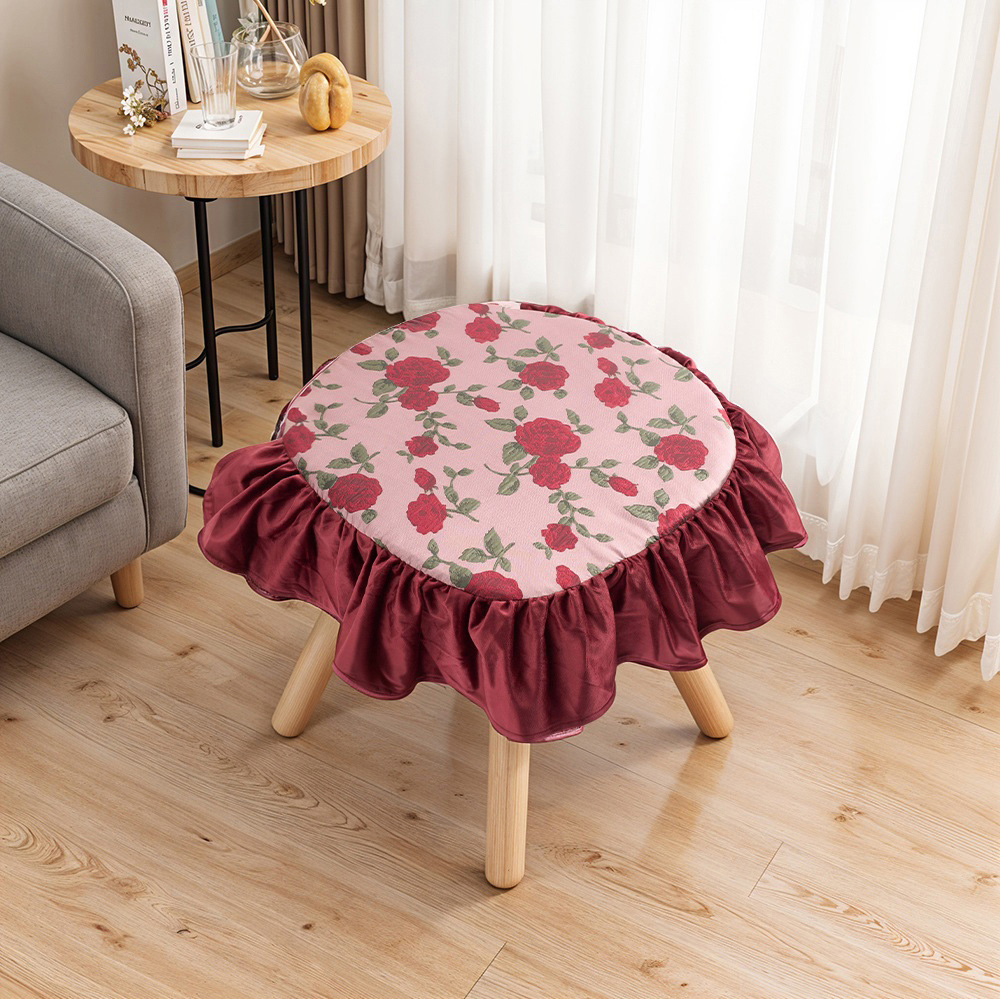 Living and Home Red and Pink Floral Polyester Ruffle Edge Chair Cushion 43.5 x 43.5cm Image 7
