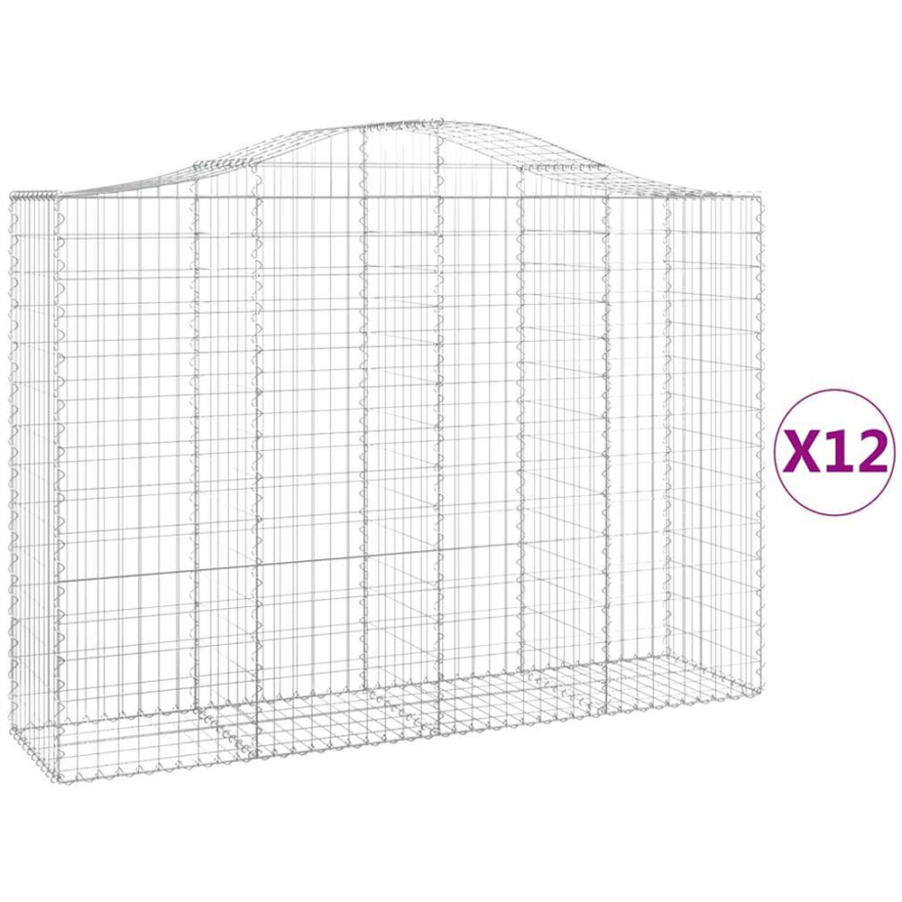 vidaXL Silver Galvanised Iron Arched Gabion Basket 200 x 50 x 140/160cm 12 Pack Image 4