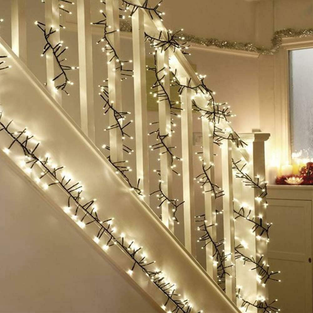 Shatchi 1920 Warm White LED Multifunction Green Cable Christmas Cluster Light 28.8m Image 1