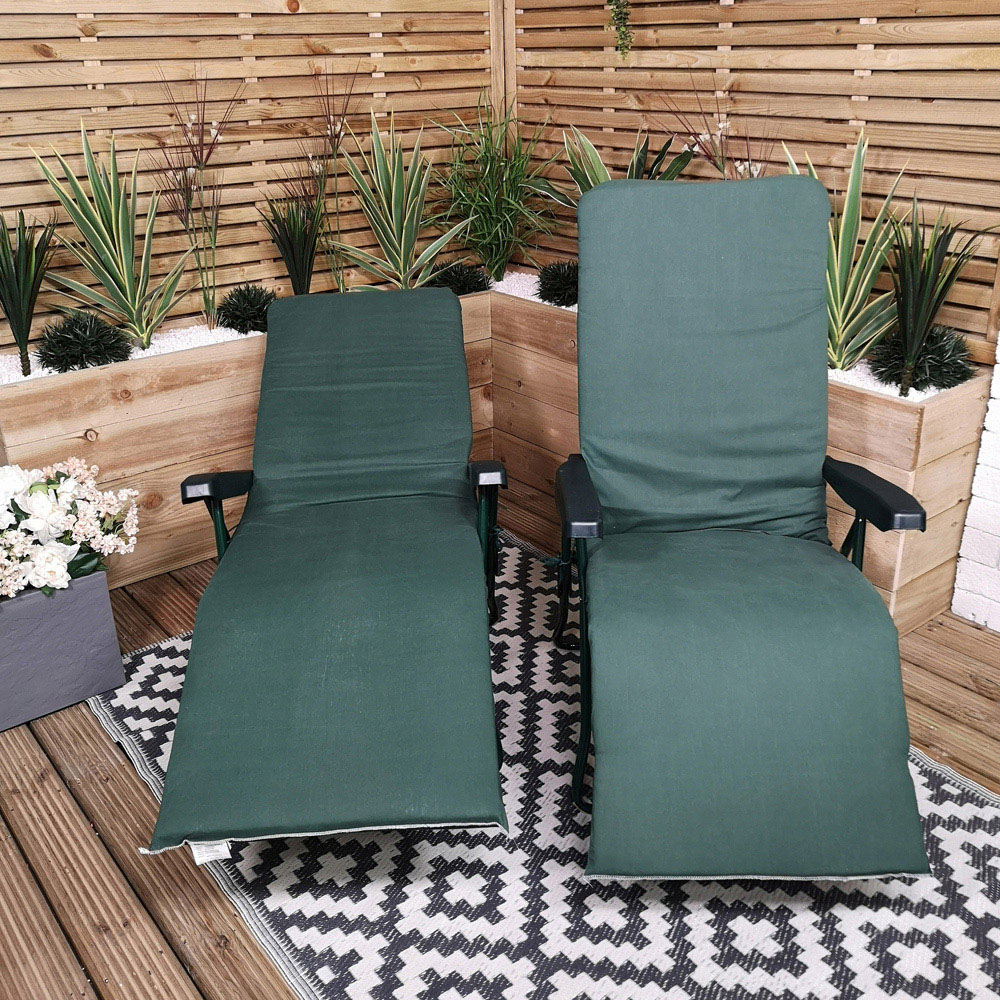 Samuel Alexander Set of 2 Green Padded Recliner Garden Sun Loungers Image 5