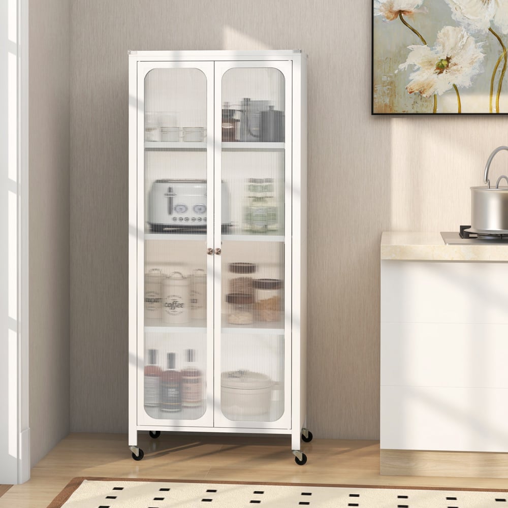 Costway 2 Door White Storage Cabinet with Wheels Image 4