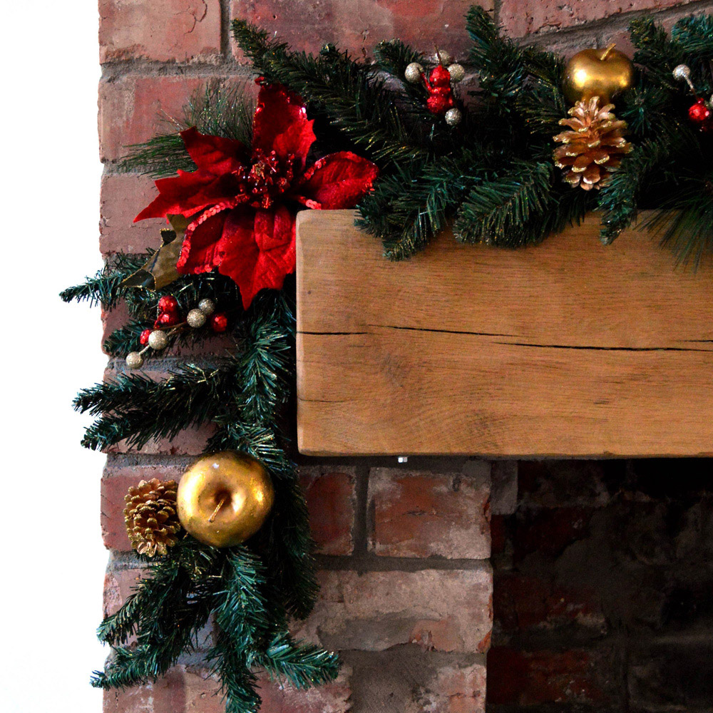 Premier Deluxe Christmas Garland with Red and Gold Poinsettia 180cm Image 4