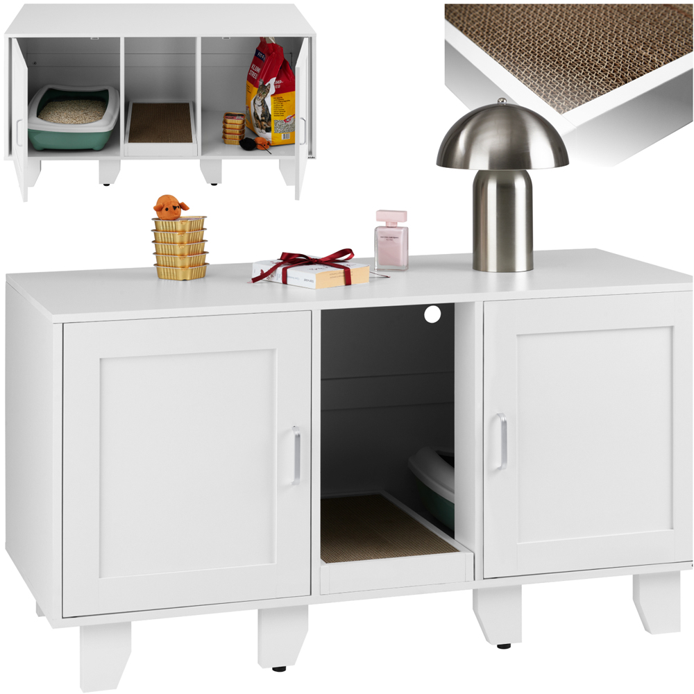 tectake Freya 2 Drawer Single Shelf Cat Cabinet with Scratching Mat Image 2