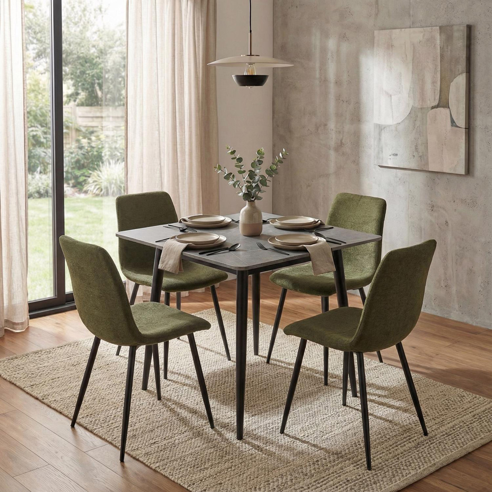 FWStyle Evie Set of 4 Green and Black Linen Upholstered Steel Frame Dining Chair Image 5