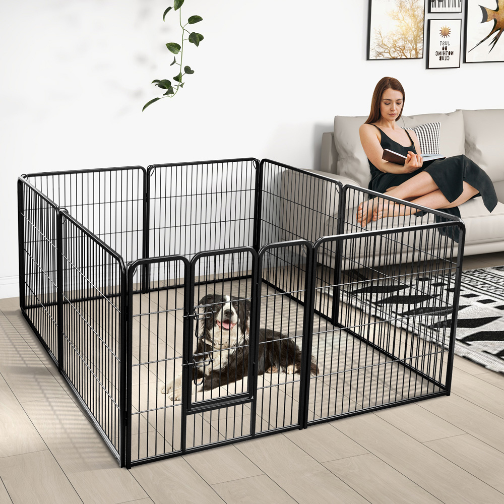 Costway Black 8 Panel 80cm Height Pen Fence with Lock and Door Image 2