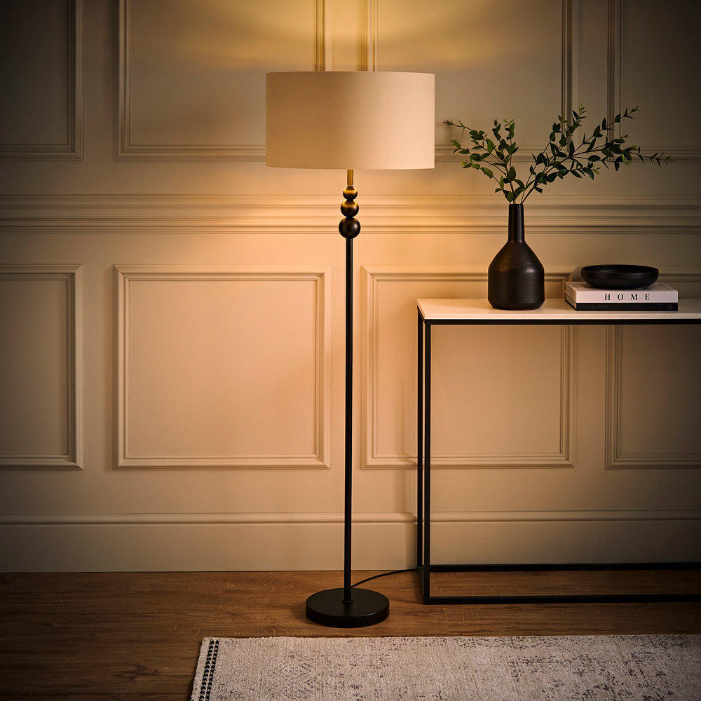 ValueLights Marissa Beige and Gold Shade Black Ball LED Floor Lamp Image 6