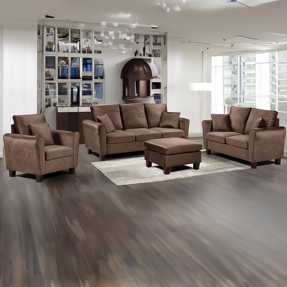 Brooklyn 6 Seater Brown Brushed Velvet Sofa Set Image 1