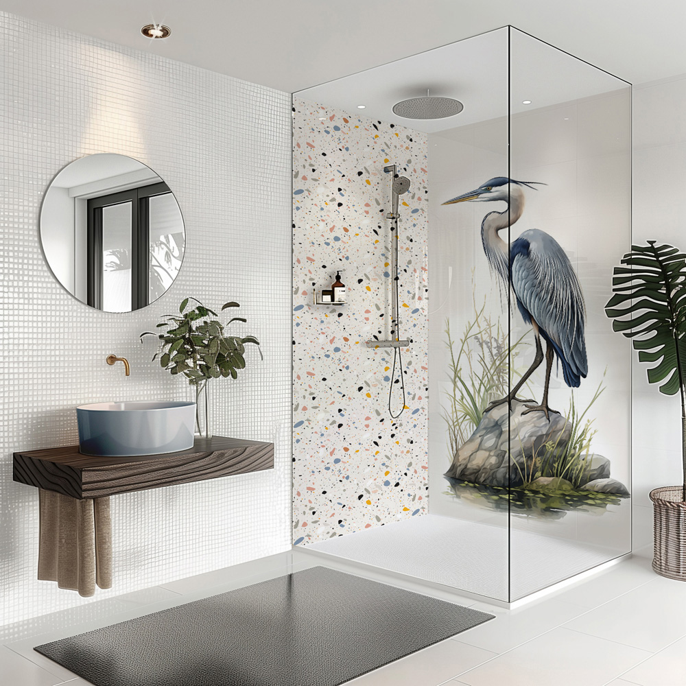 Splashbax Premium Artisan Blue Crane Birds Acrylic Bathroom Wall Panel 2400 x 900mm Image 4