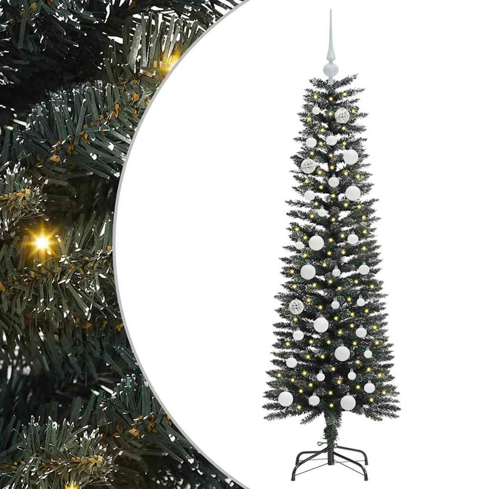 vidaXL Pre-Lit White Baubles Green Artificial Christmas Tree 5ft Image 2
