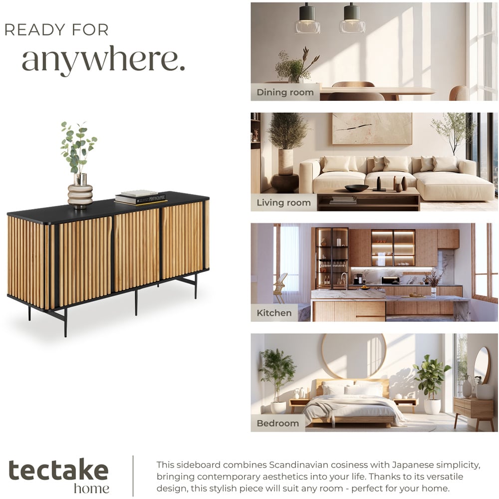 Tectake Lineo 3 Door Solid Wood Slatted Design Sideboard Image 7