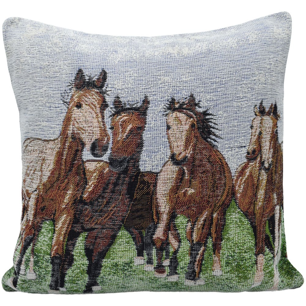 Velosso Chenille Tapestry Horse Filled Cushion 43 x 43cm 2 Pack Image 1