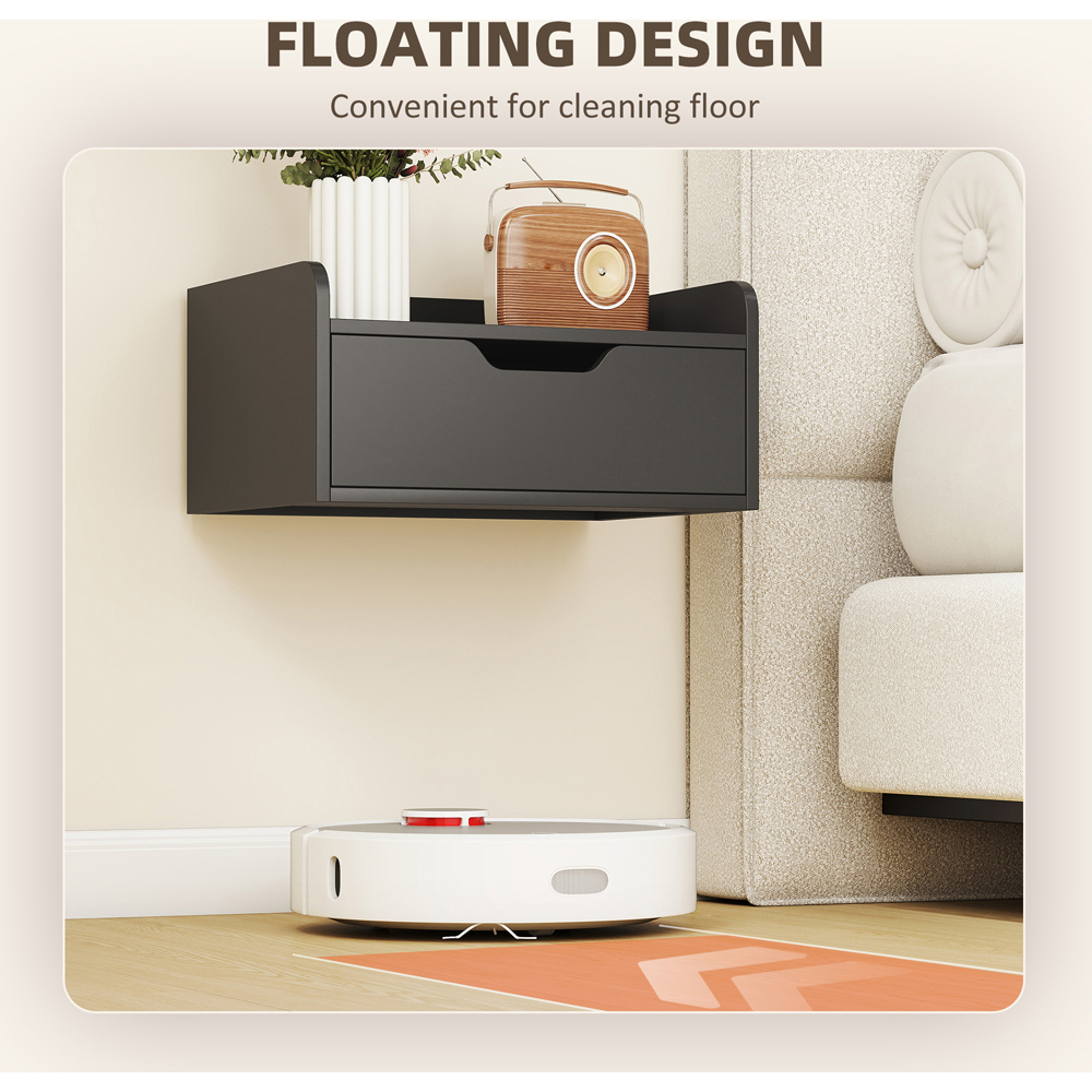 Portland Single Drawer Black Floating Nightstand Set of 2 Image 7