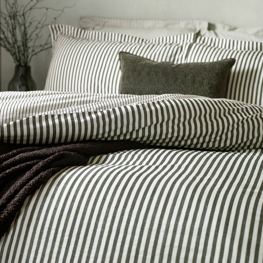 Yard Hebden Double Melange Stripe Cotton Black Duvet Set Image 3